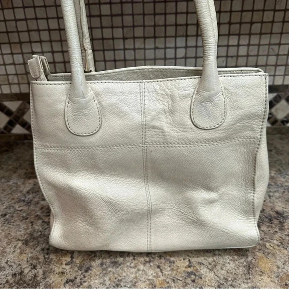 Osprey London Beige Pebbled Leather Shoulder Bag Medium Purse Two Zippers - Picture 6 of 12